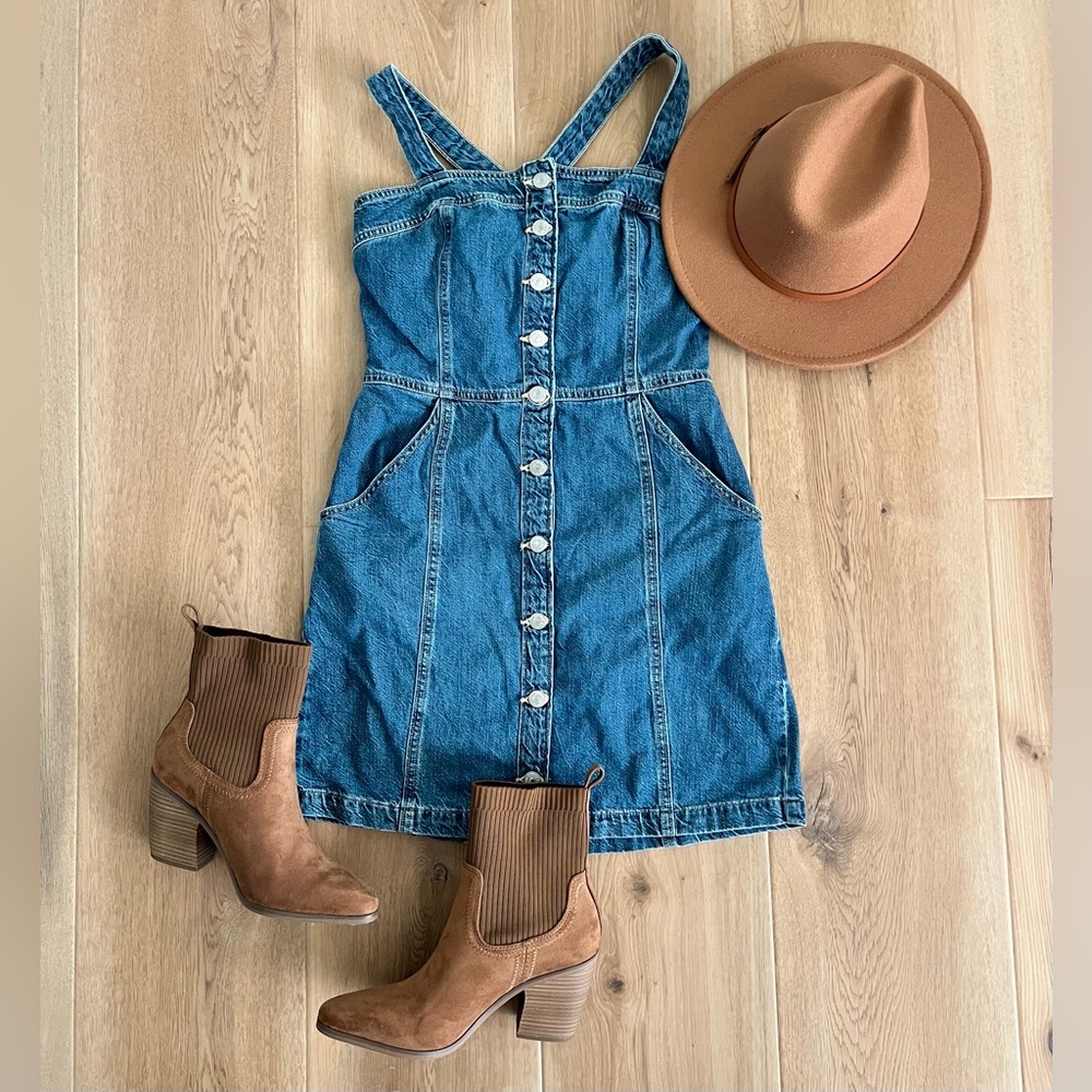 Levi’s Denim Mini Button Front Jean Dress Coastal Cowgirl Western Cottagecore - Picture 3 of 8
